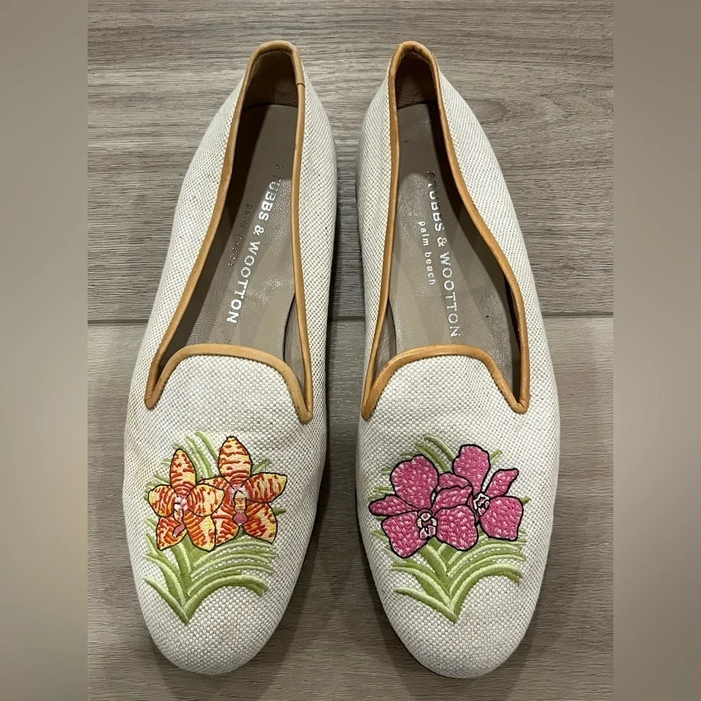 Stubbs & Wootton Embroidered Floral Loafers Slip On Shoes Women's 8.5